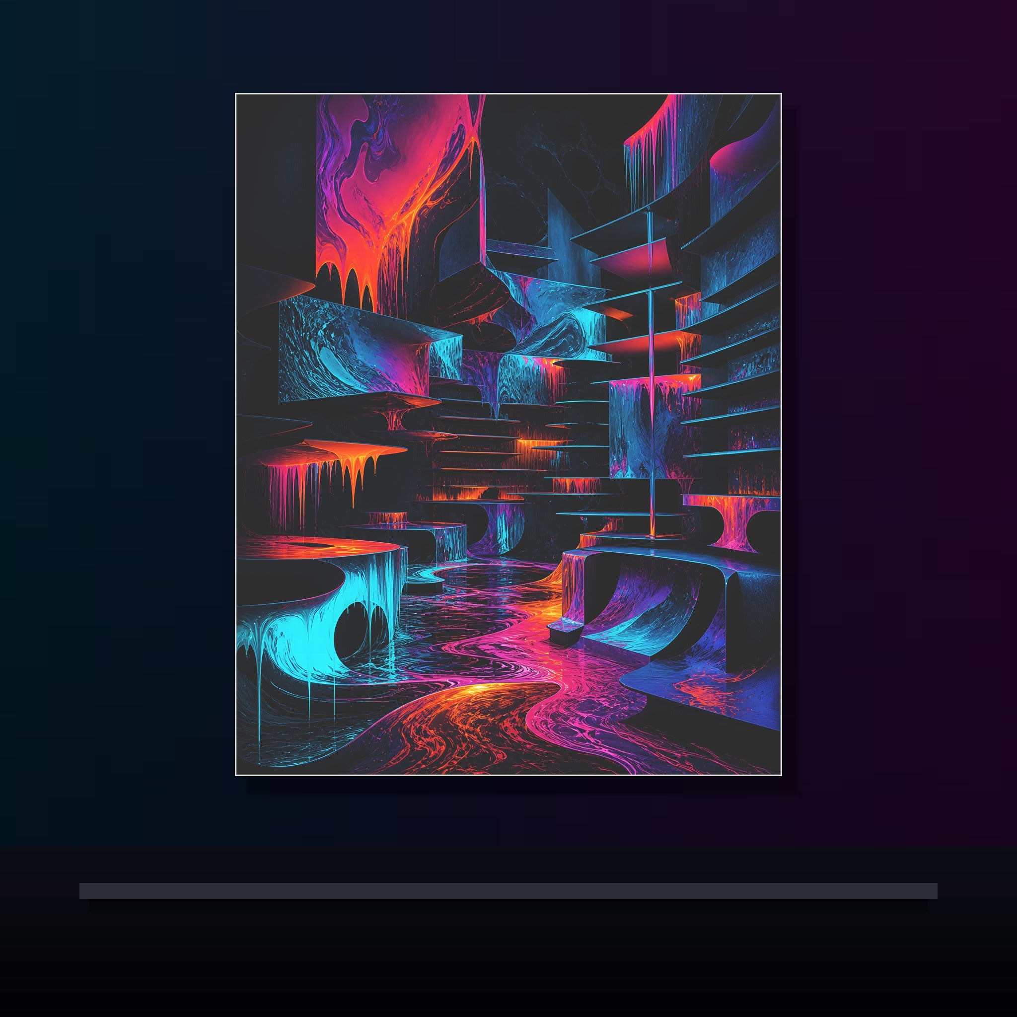 Molten Index Chamber original KOSVYRE poster displayed in a dark psychedelic gallery setting