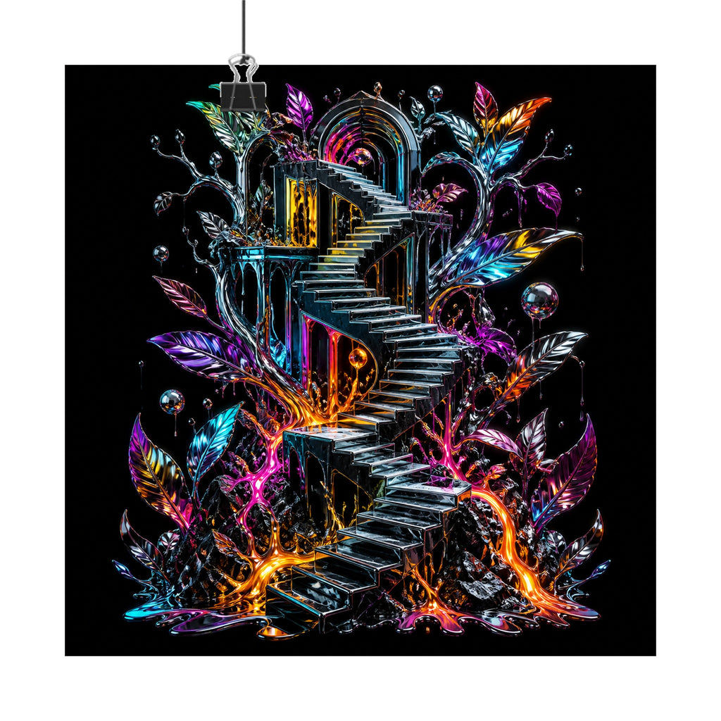 Molten Stairwell Garden original KOSVYRE art print displayed with binder clips