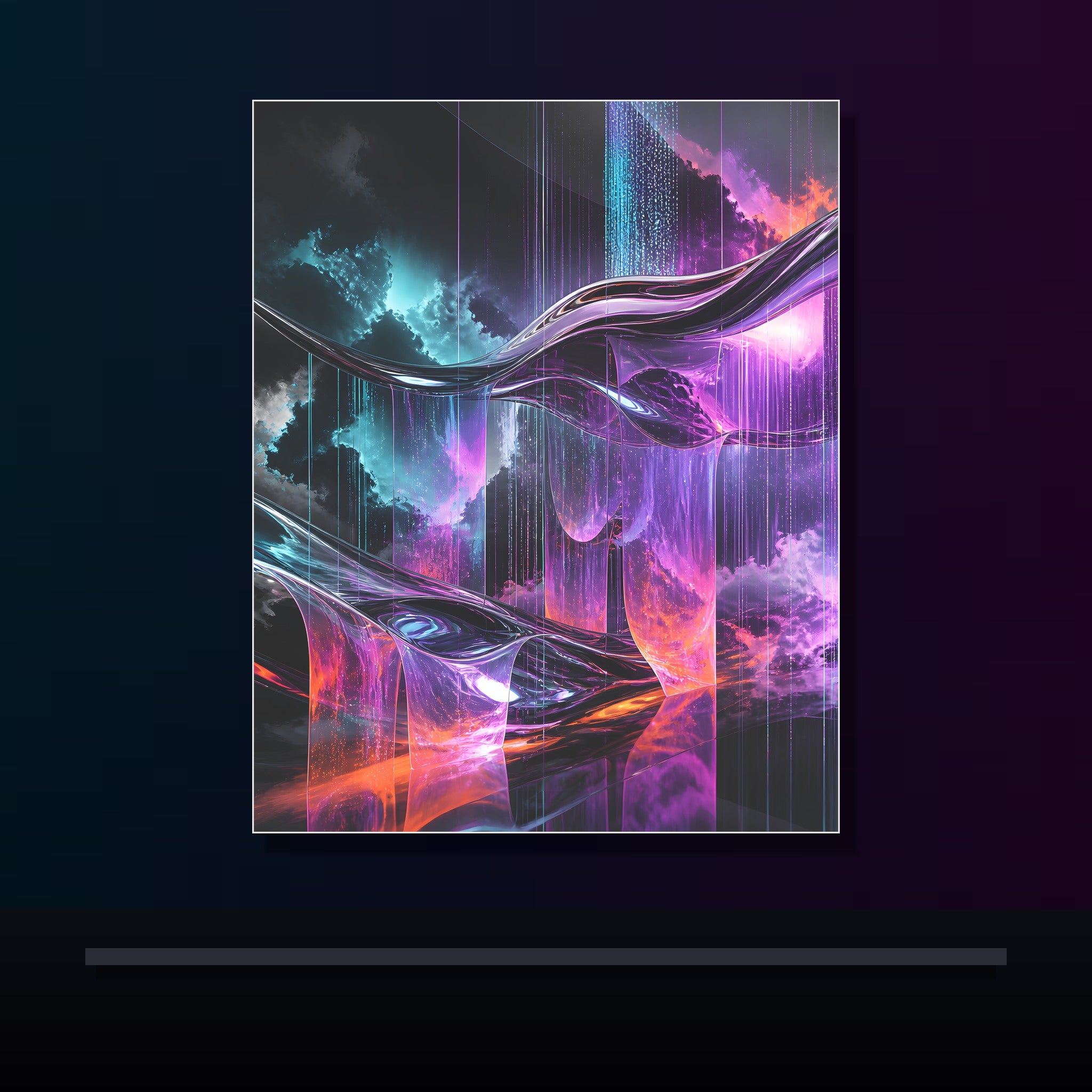 Molten Weather Loom original KOSVYRE poster displayed in a dark psychedelic gallery setting
