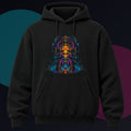 Monument of Borrowed Light original KOSVYRE design on a black hoodie against a graphite studio background