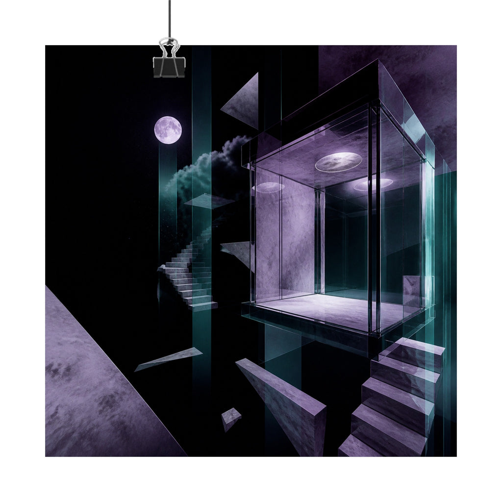 Moonlit Null Elevator original KOSVYRE art print displayed with binder clips