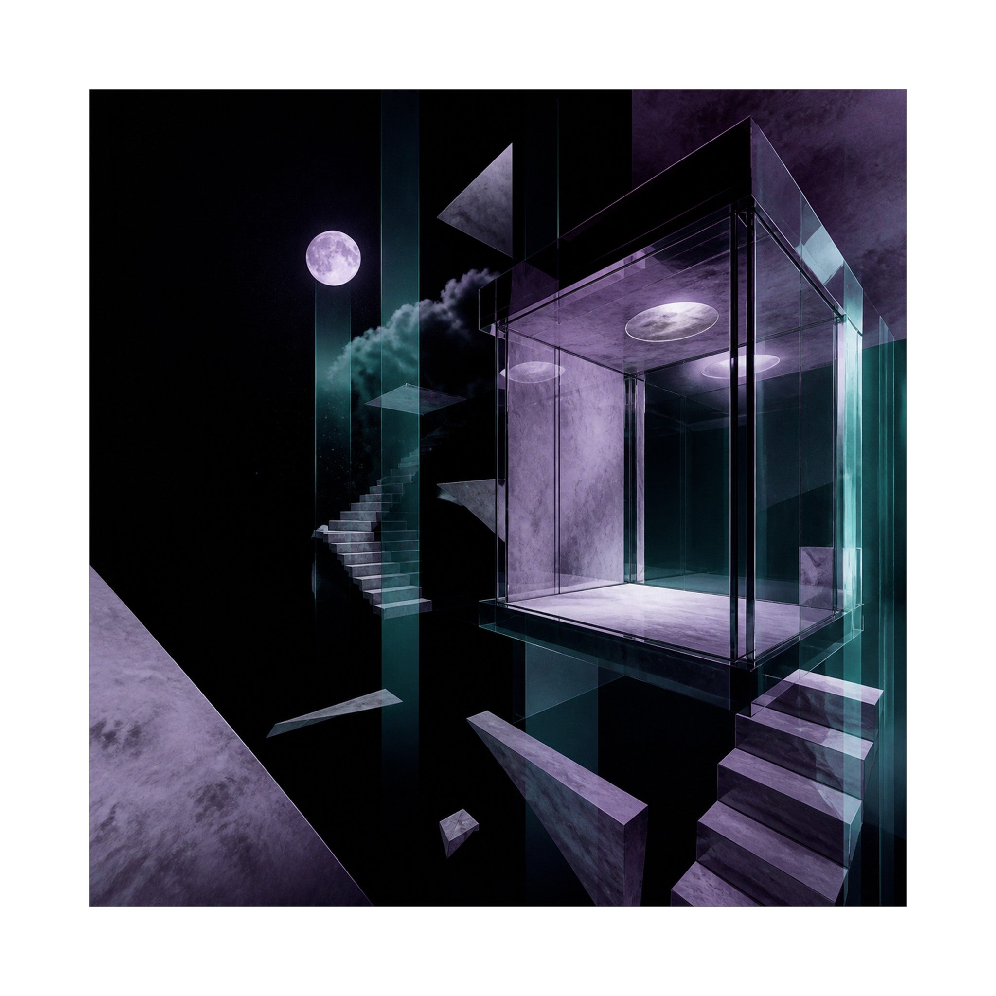Moonlit Null Elevator original KOSVYRE art print shown on a clean white display