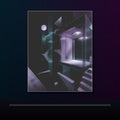 Moonlit Null Elevator original KOSVYRE poster displayed in a dark psychedelic gallery setting