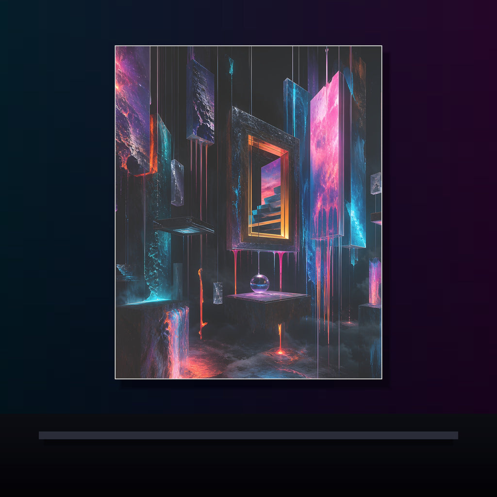 Museum of Falling Light original KOSVYRE poster displayed in a dark psychedelic gallery setting