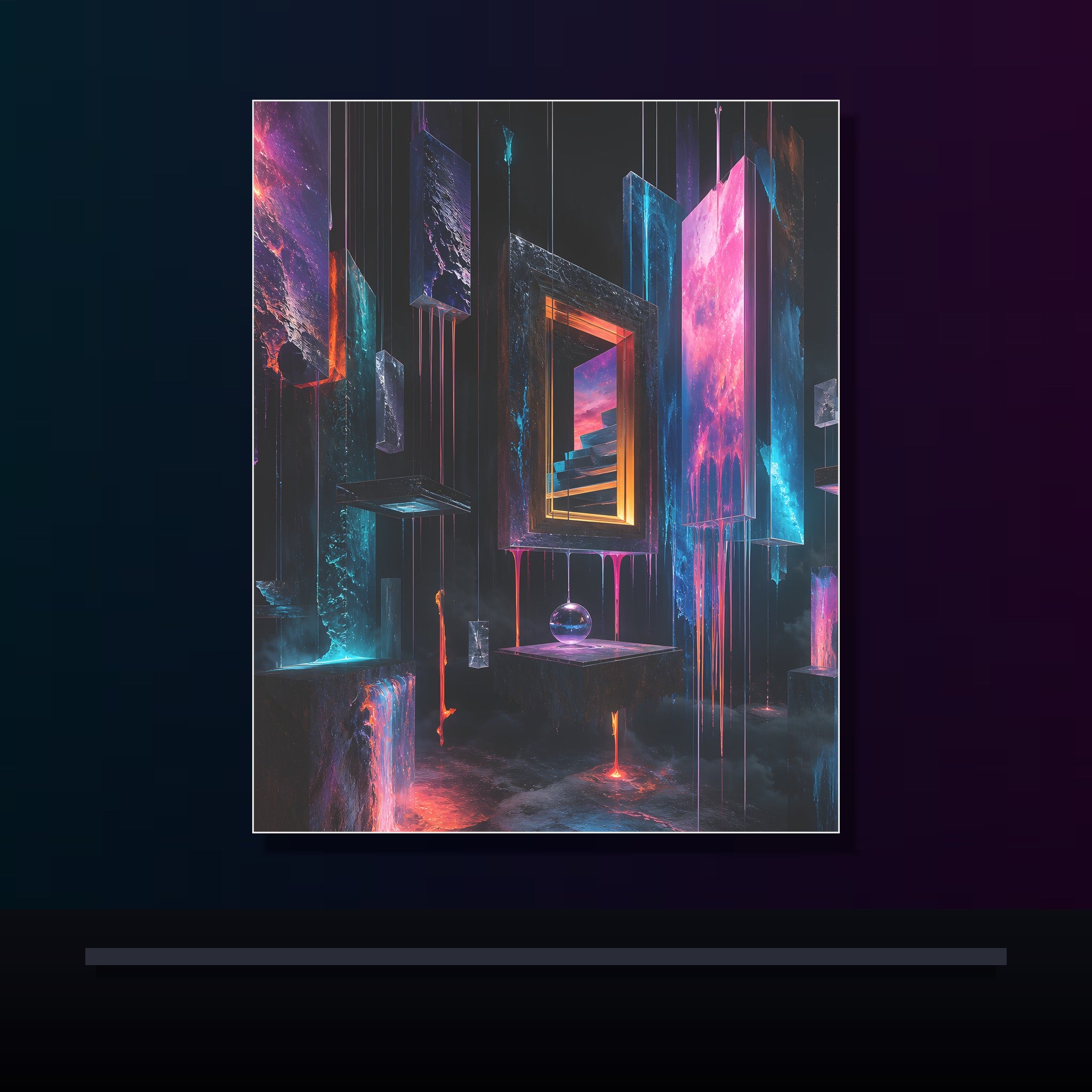 Museum of Falling Light original KOSVYRE poster displayed in a dark psychedelic gallery setting