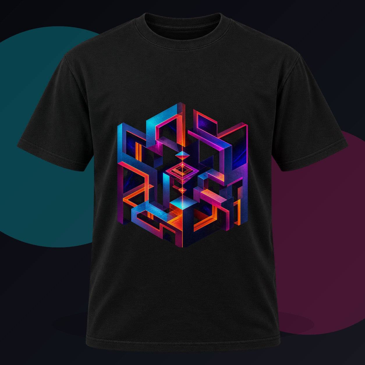 Negative Space Oracle original KOSVYRE design on a black graphic tee against a graphite studio background