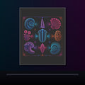 Neon Fossil Choir original KOSVYRE poster displayed in a dark psychedelic gallery setting