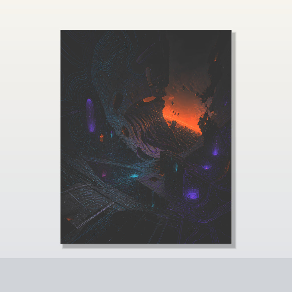 Neon Ruin Cartograph original KOSVYRE poster shown on a clean unframed display