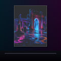Neon Ruins at Low Tide original KOSVYRE poster displayed in a dark psychedelic gallery setting