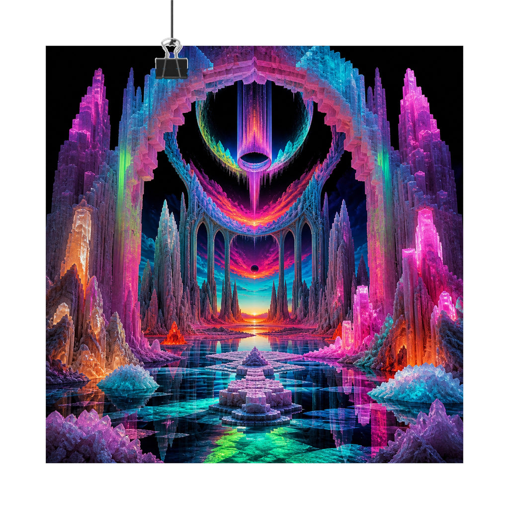 Neon Salt Cathedral original KOSVYRE art print displayed with binder clips