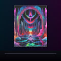 Neon Salt Cathedral original KOSVYRE poster displayed in a dark psychedelic gallery setting