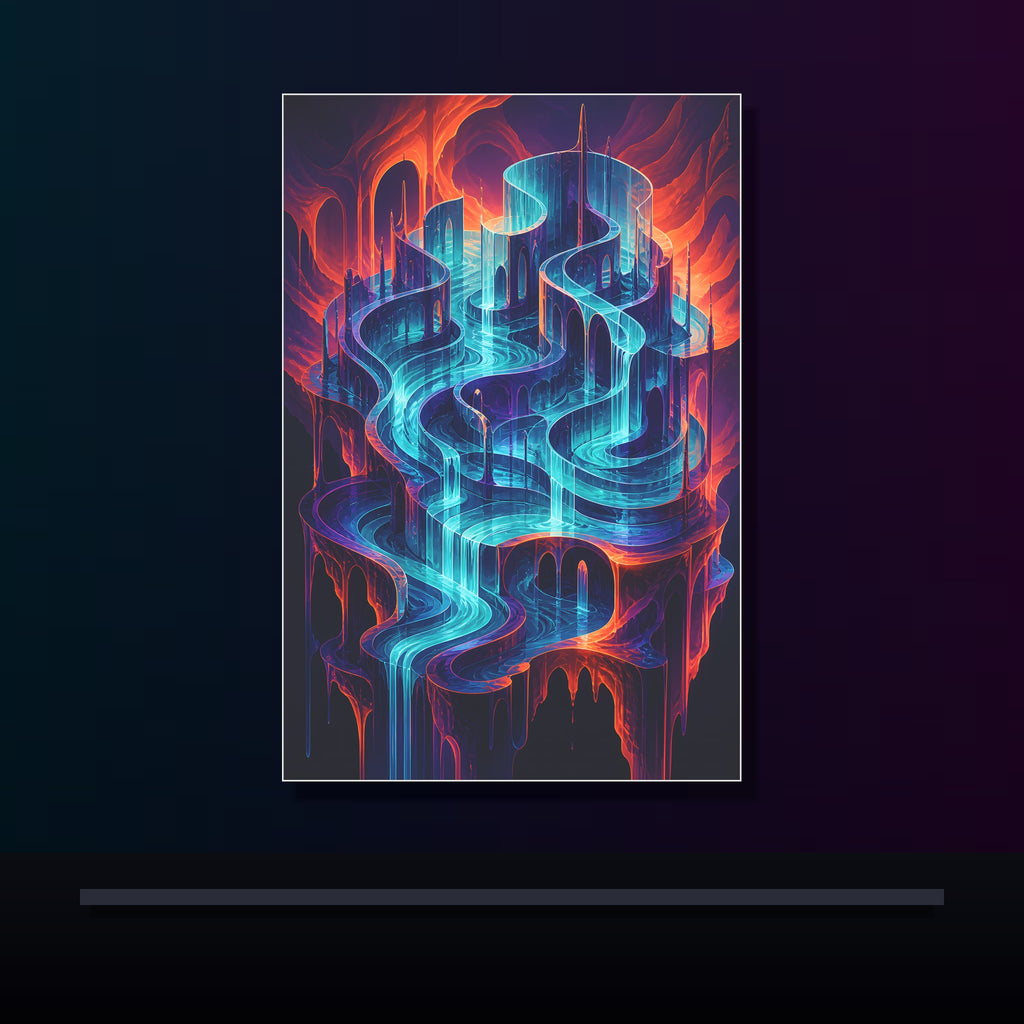 Neon Tidal Archive original KOSVYRE poster displayed in a dark psychedelic gallery setting