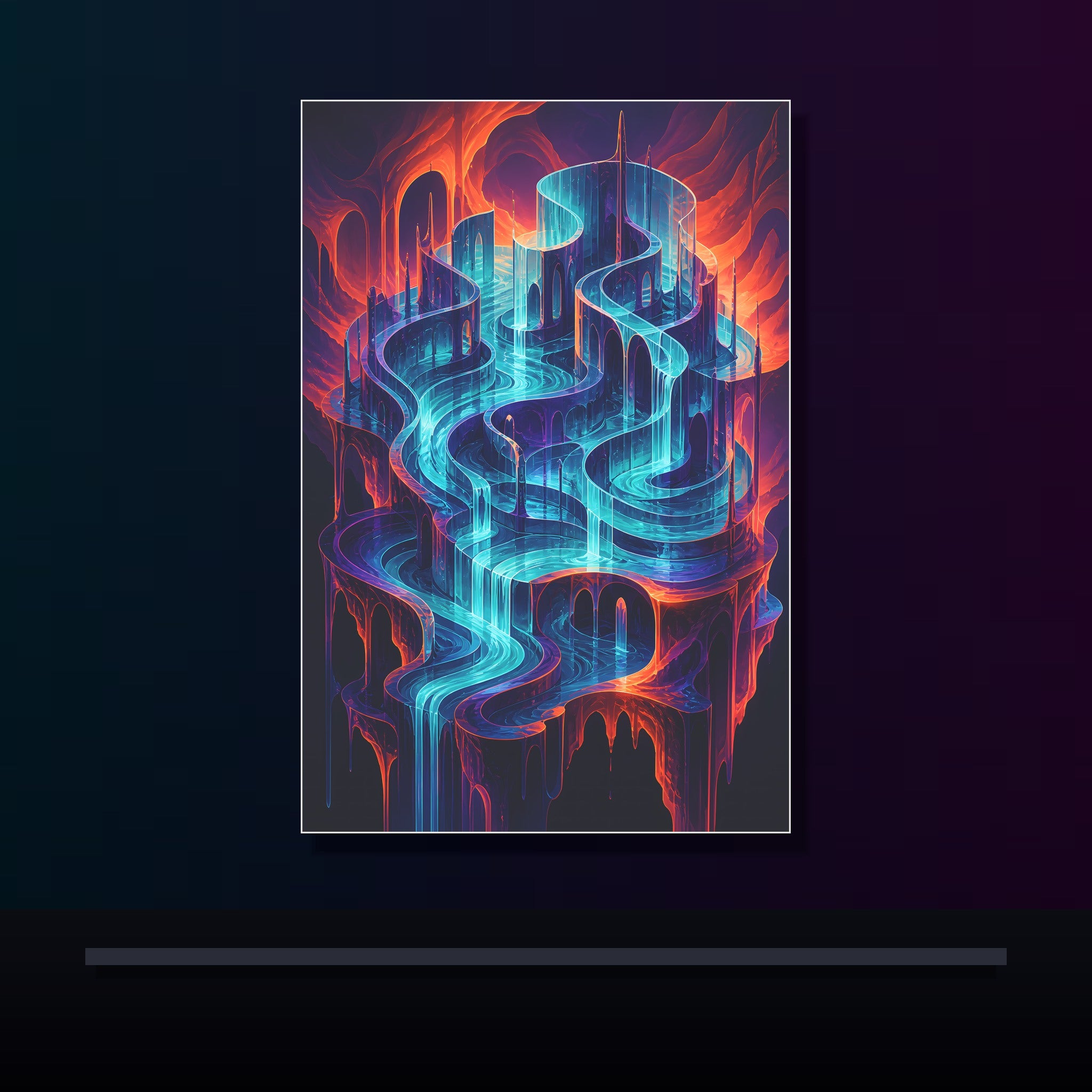 Neon Tidal Archive original KOSVYRE poster displayed in a dark psychedelic gallery setting