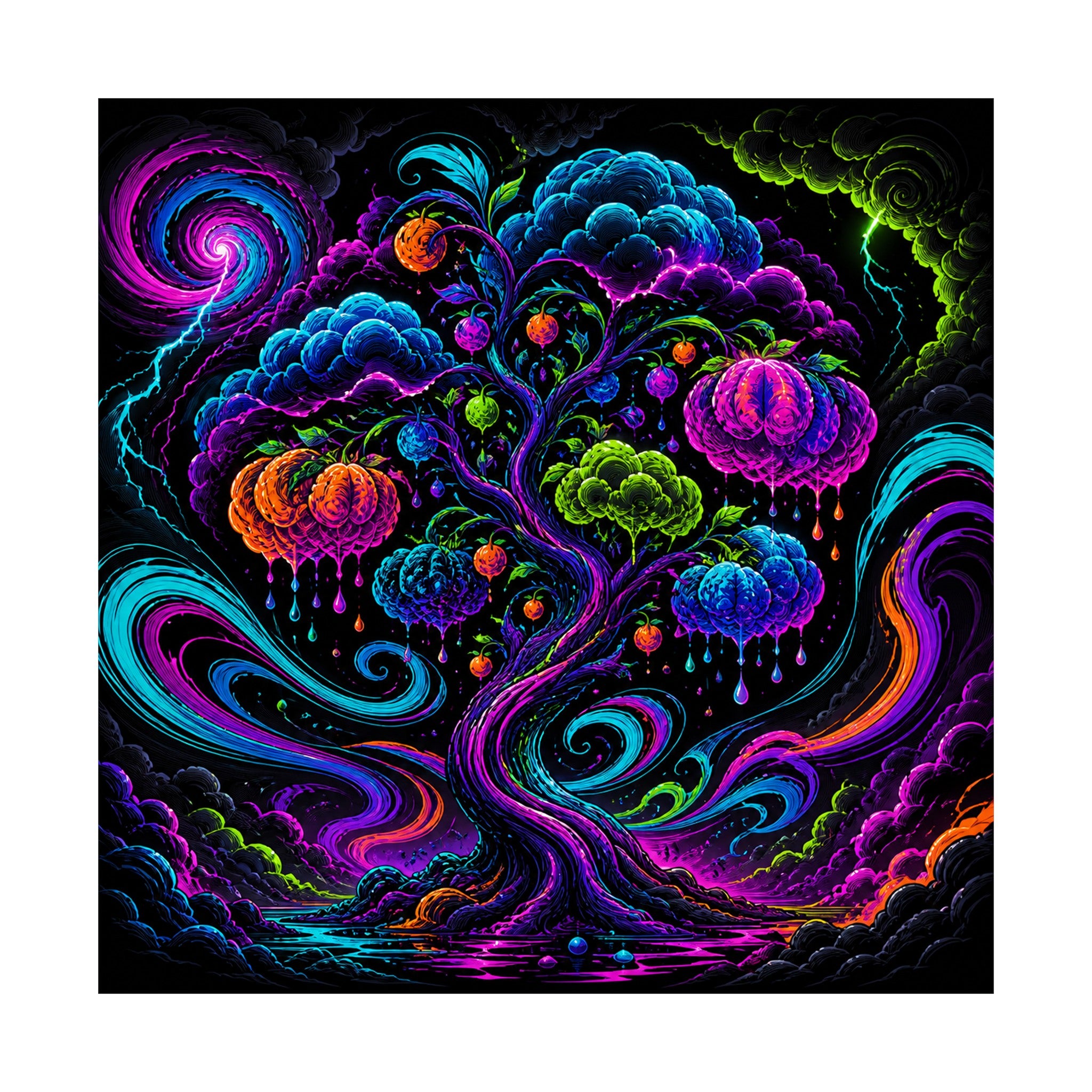 Neon Weather Orchard original KOSVYRE art print shown on a clean white display