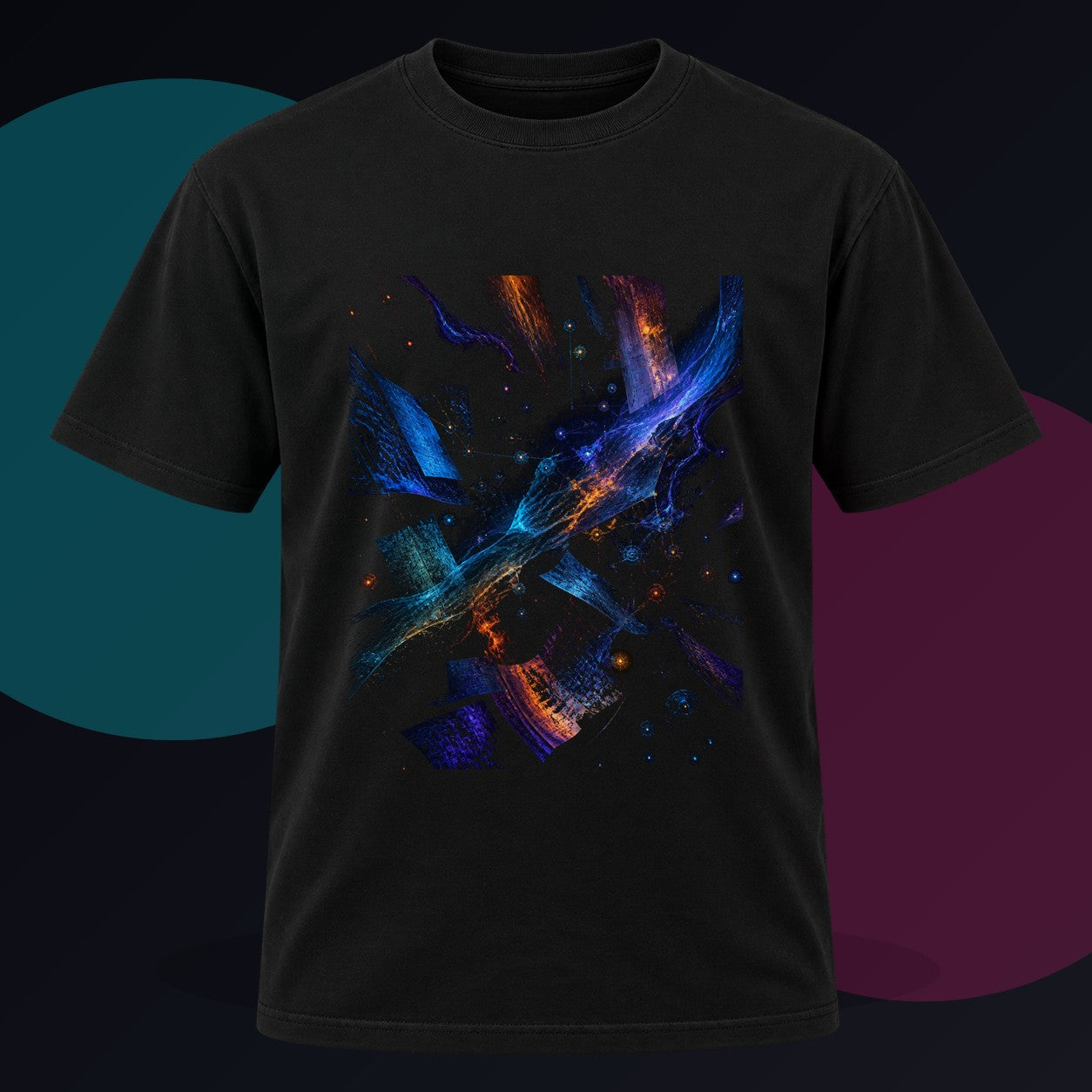 Night Archive Weather original KOSVYRE design on a black graphic tee against a graphite studio background