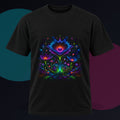 Night Bloom Frequency original KOSVYRE design on a black graphic tee against a graphite studio background