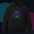 Night Bloom Frequency original KOSVYRE design on a black hoodie against a graphite studio background