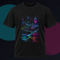 Night Circuit Meadow original KOSVYRE design on a black graphic tee against a graphite studio background