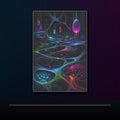 Night Circuit Meadow original KOSVYRE poster displayed in a dark psychedelic gallery setting