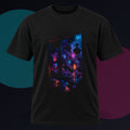 Night Window Machinery original KOSVYRE design on a black graphic tee against a graphite studio background
