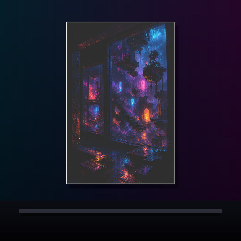 Night Window Machinery original KOSVYRE poster displayed in a dark psychedelic gallery setting