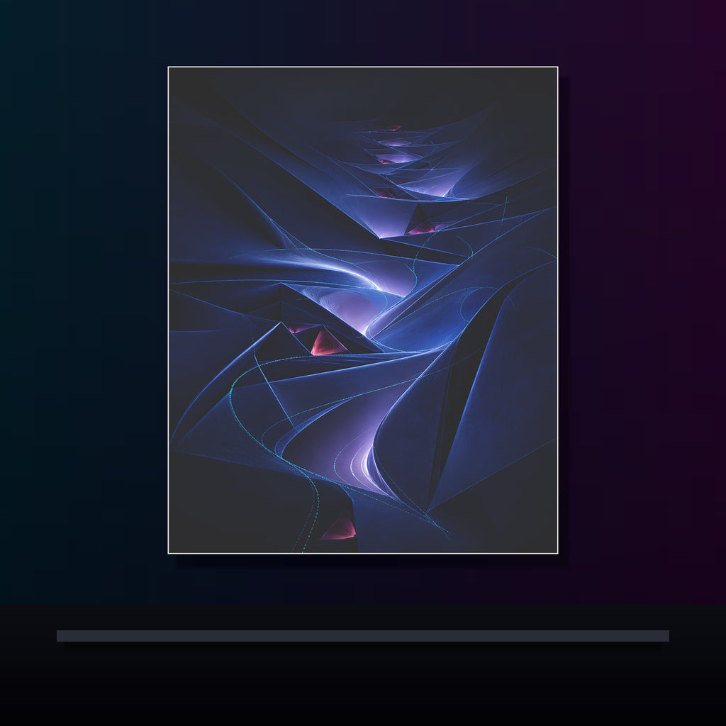 Nocturne Fold Garden original KOSVYRE poster displayed in a dark psychedelic gallery setting