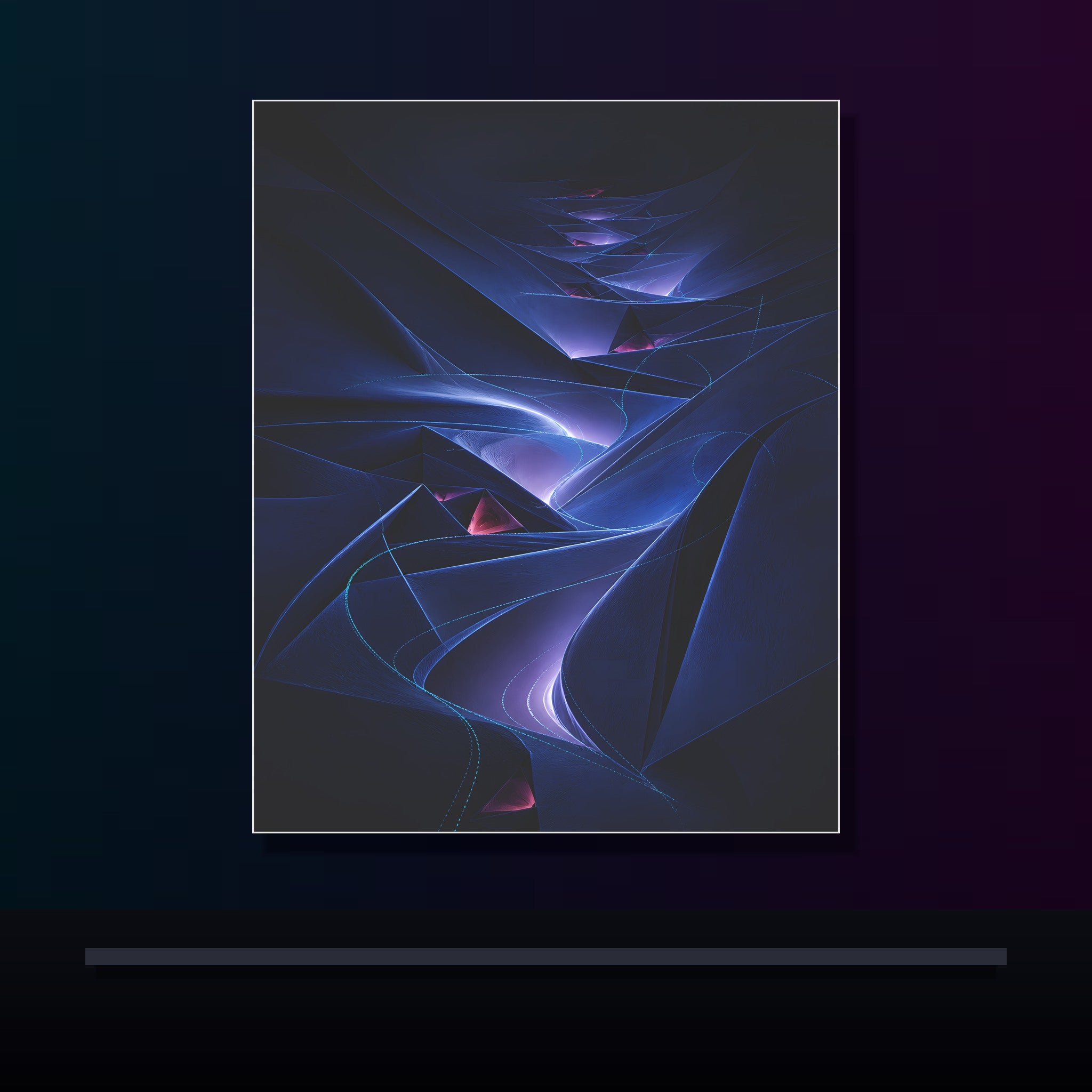 Nocturne Fold Garden original KOSVYRE poster displayed in a dark psychedelic gallery setting