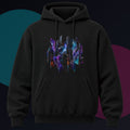Obsidian Mica Choir original KOSVYRE design on a black hoodie against a graphite studio background