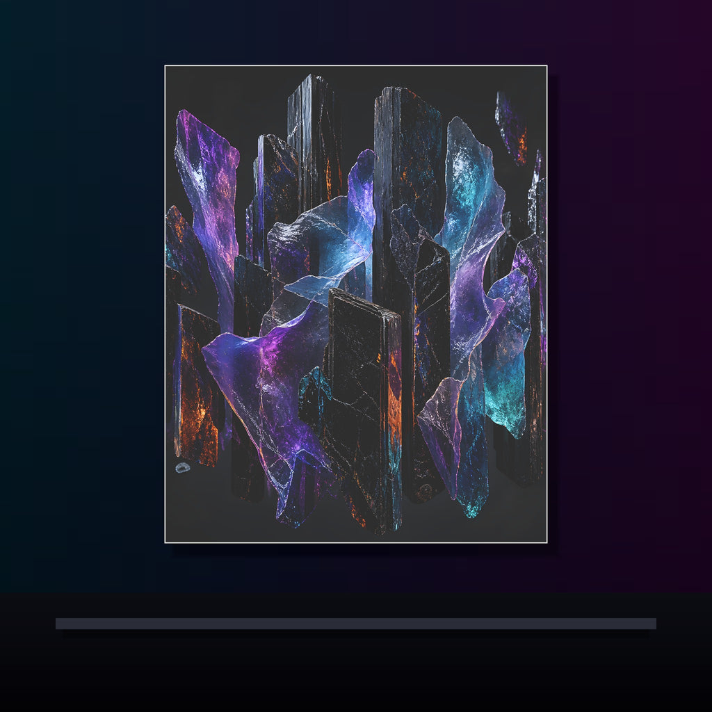 Obsidian Mica Choir original KOSVYRE poster displayed in a dark psychedelic gallery setting