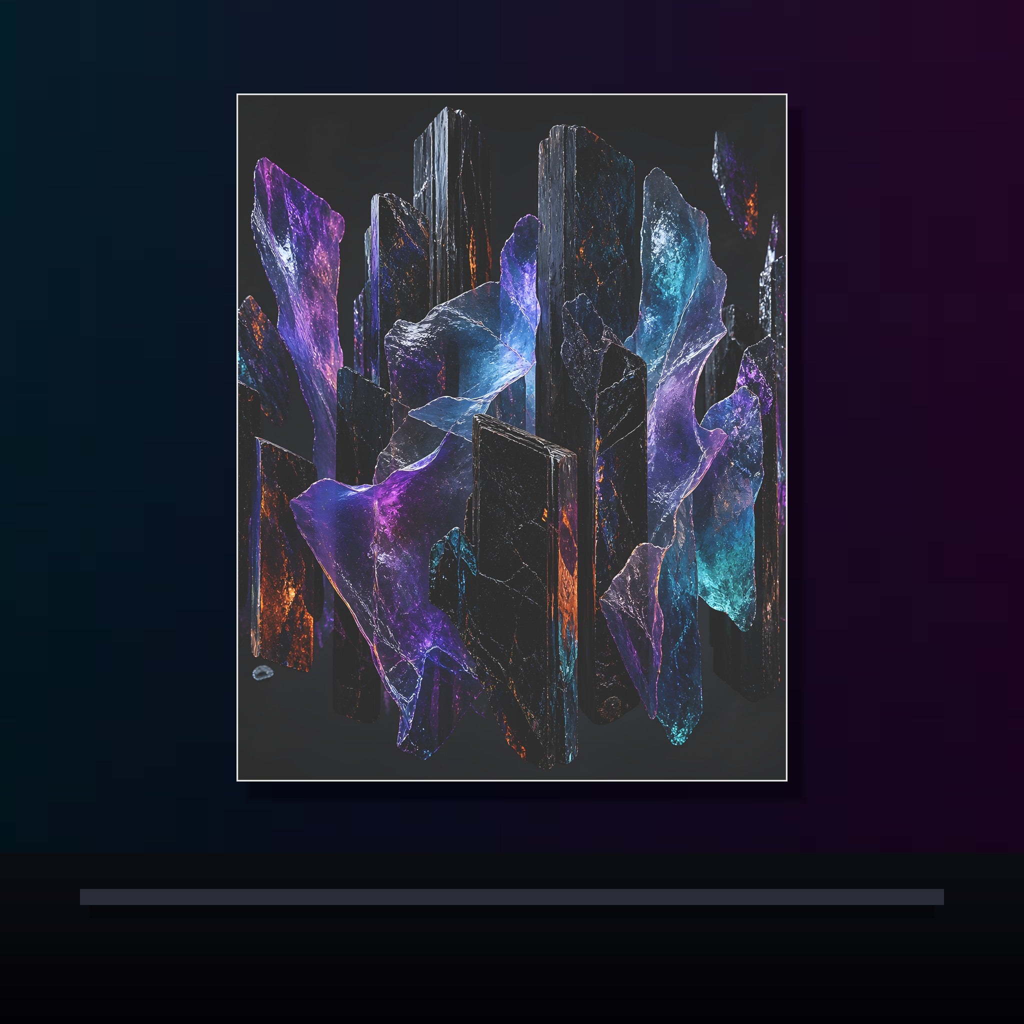 Obsidian Mica Choir original KOSVYRE poster displayed in a dark psychedelic gallery setting