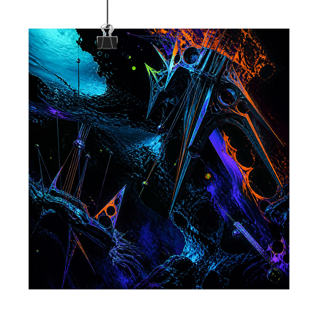 Obsidian Tide Instrument original KOSVYRE art print displayed with binder clips