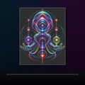 Oracle of Soft Geometry original KOSVYRE poster displayed in a dark psychedelic gallery setting