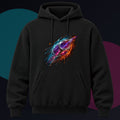 Orange Drift Organism original KOSVYRE design on a black hoodie against a graphite studio background