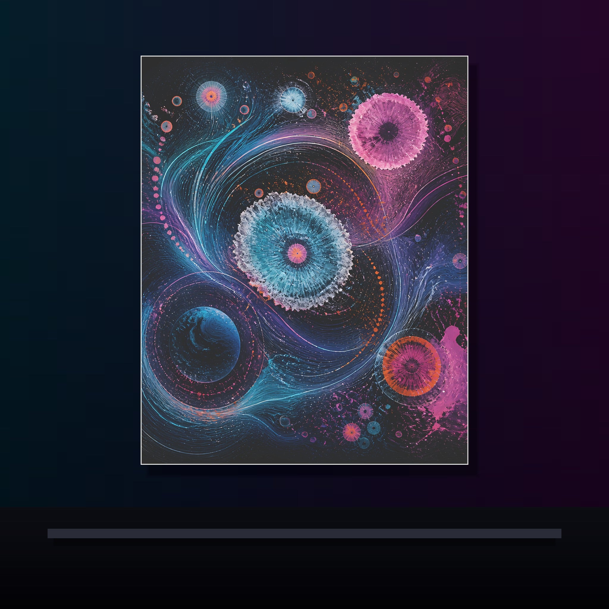 Orbit Salt Compass original KOSVYRE poster displayed in a dark psychedelic gallery setting