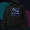 Orbital Glass Orchard original KOSVYRE design on a black hoodie against a graphite studio background