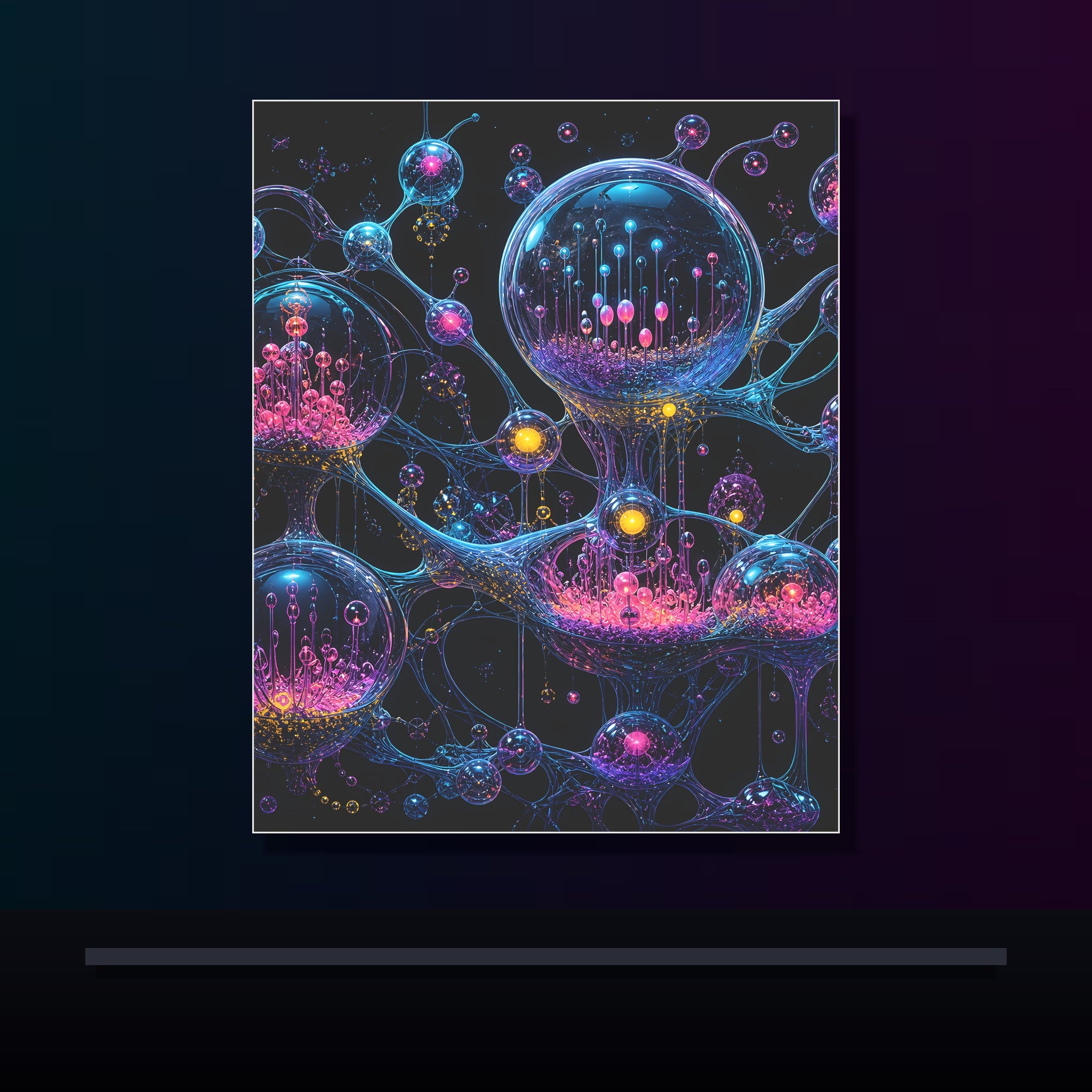 Orbital Glass Orchard original KOSVYRE poster displayed in a dark psychedelic gallery setting