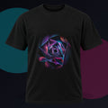 Orbiting Fold Cathedral original KOSVYRE design on a black graphic tee against a graphite studio background