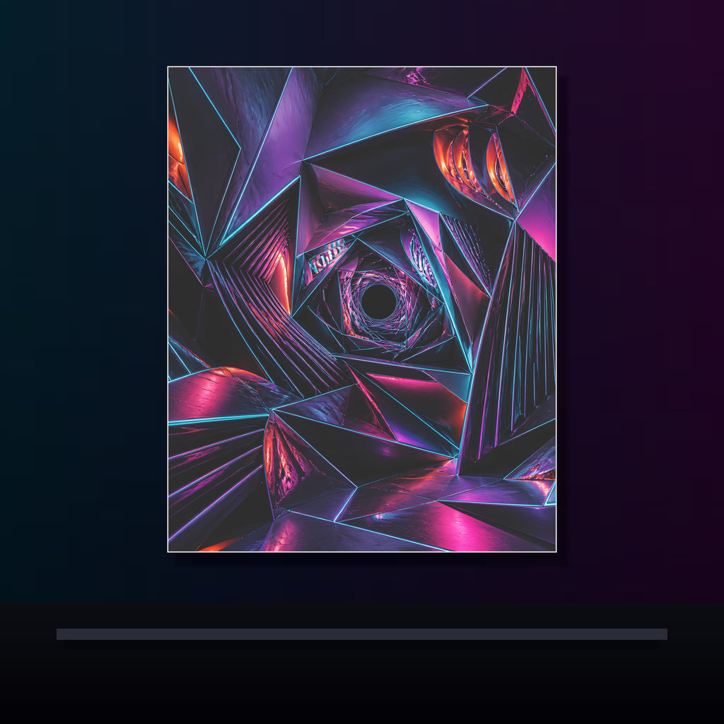 Orbiting Fold Cathedral original KOSVYRE poster displayed in a dark psychedelic gallery setting