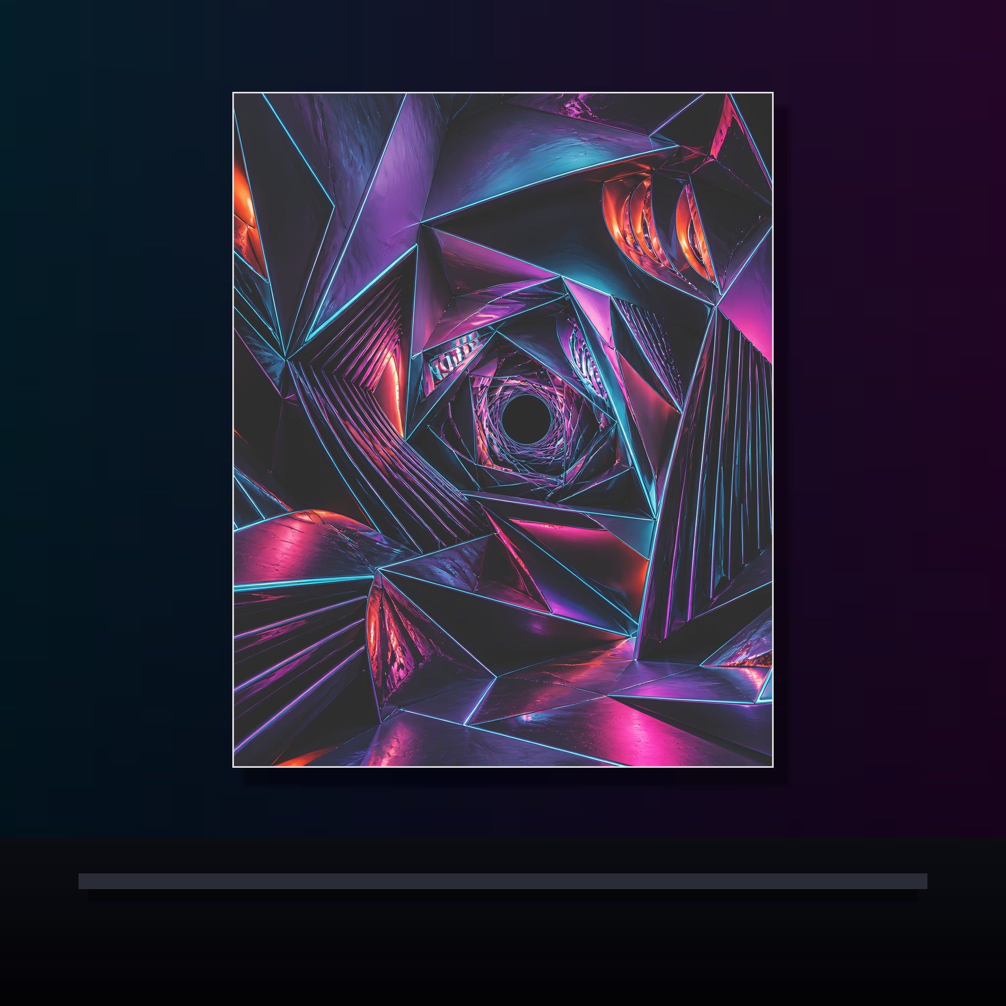 Orbiting Fold Cathedral original KOSVYRE poster displayed in a dark psychedelic gallery setting
