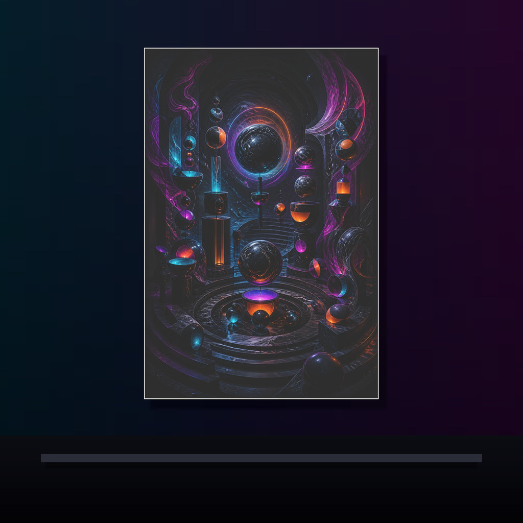 Orbitless Marble Choir original KOSVYRE poster displayed in a dark psychedelic gallery setting