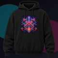 Orchid Signal Array original KOSVYRE design on a black hoodie against a graphite studio background