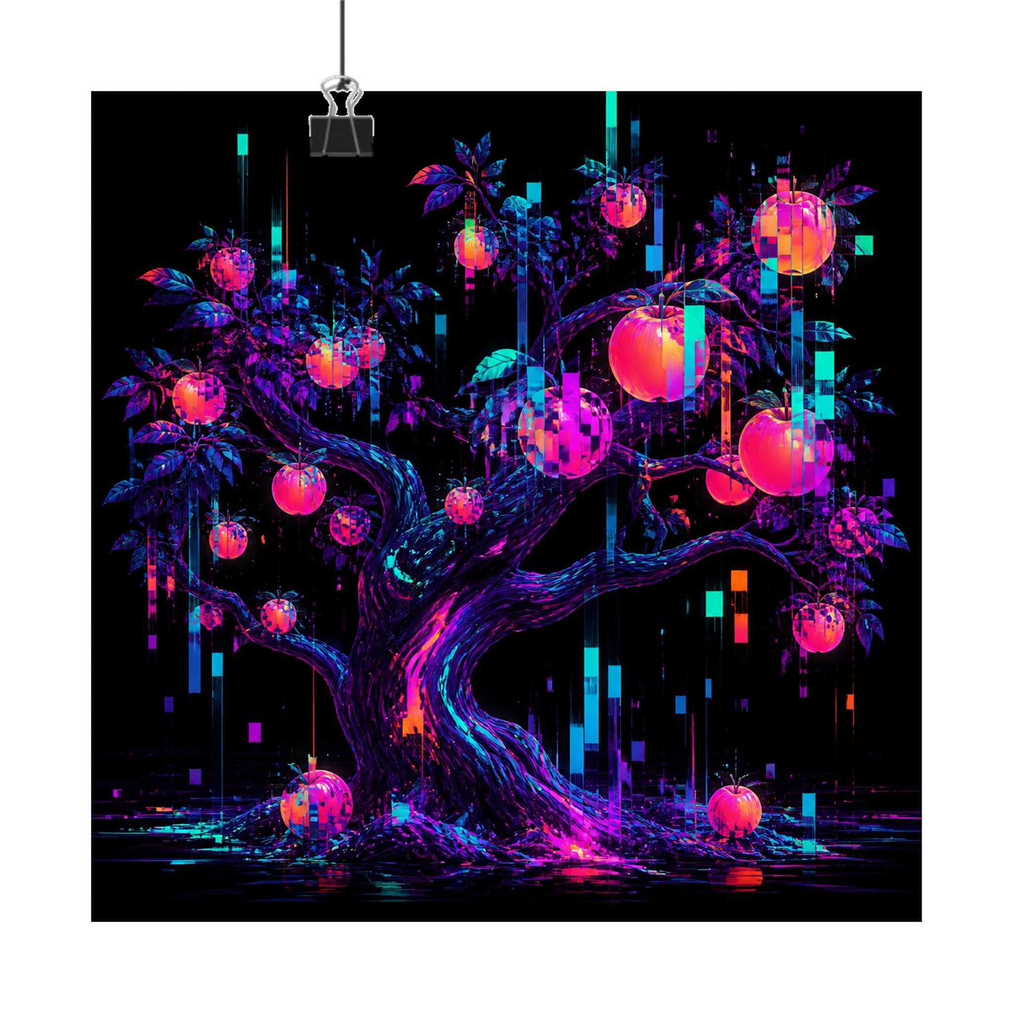 Packet Loss Orchard original KOSVYRE art print displayed with binder clips
