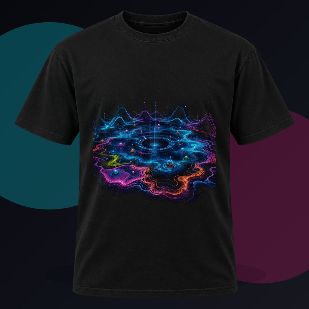 Pale Signal Reservoir original KOSVYRE design on a black graphic tee against a graphite studio background