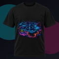 Pale Signal Reservoir original KOSVYRE design on a black graphic tee against a graphite studio background