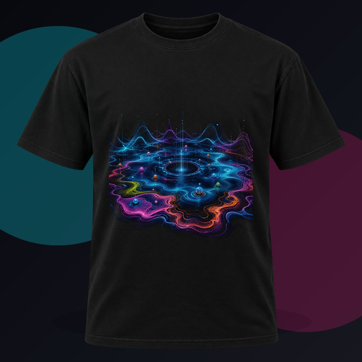 Pale Signal Reservoir original KOSVYRE design on a black graphic tee against a graphite studio background