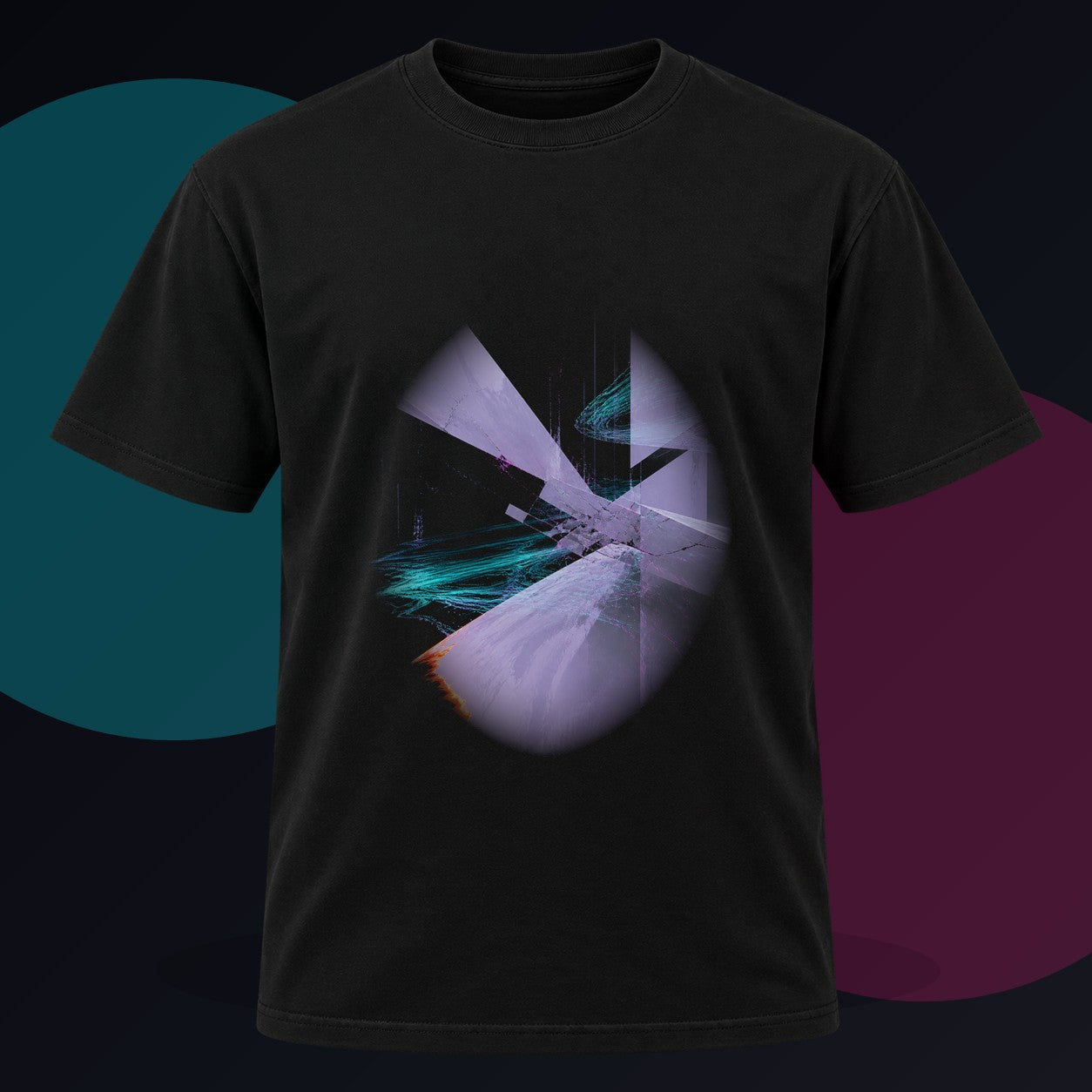 Pale Static Crossing original KOSVYRE design on a black graphic tee against a graphite studio background