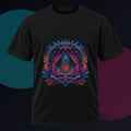 Parallax Fossil Theater original KOSVYRE design on a black graphic tee against a graphite studio background