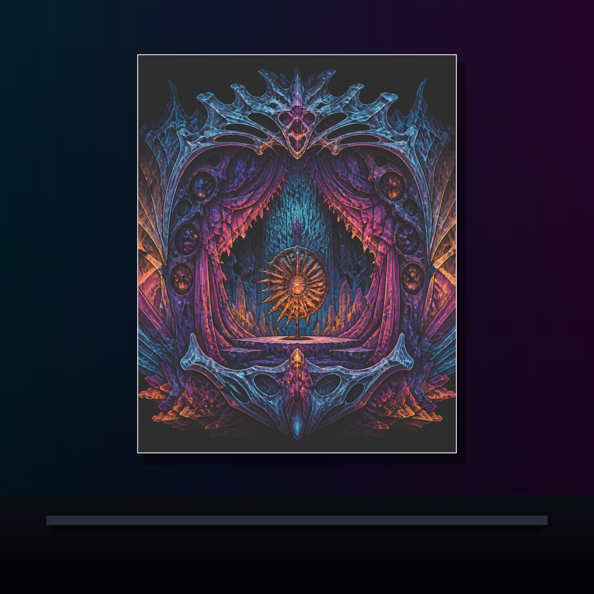 Parallax Fossil Theater original KOSVYRE poster displayed in a dark psychedelic gallery setting