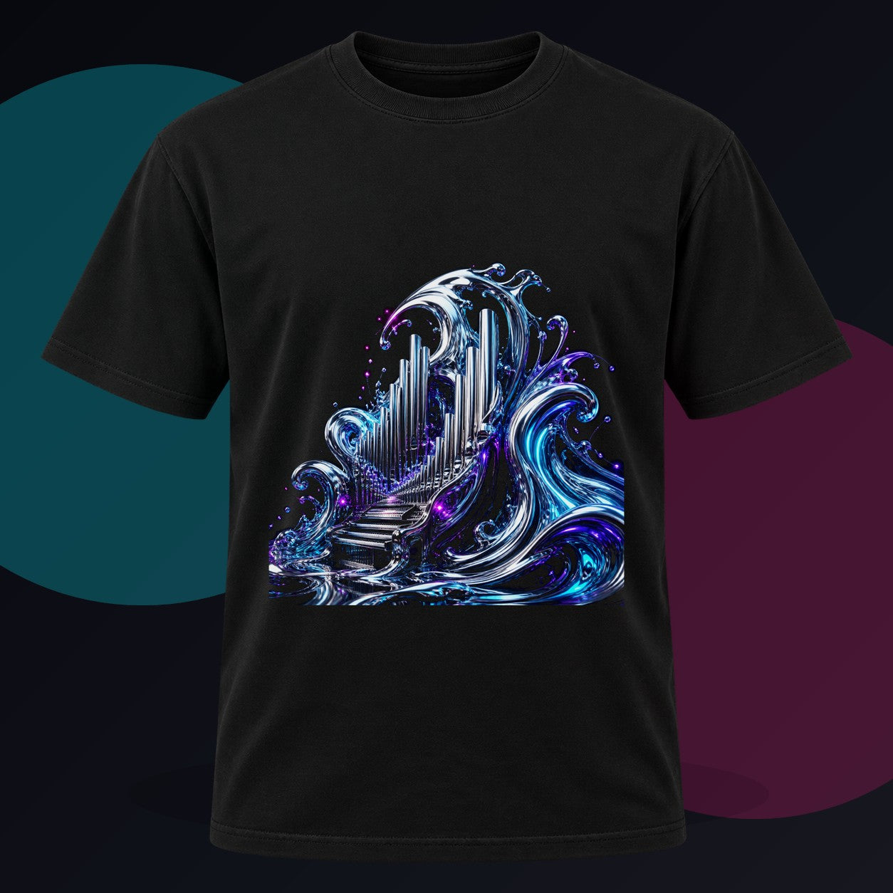Periscope Chapel original KOSVYRE design on a black graphic tee against a graphite studio background
