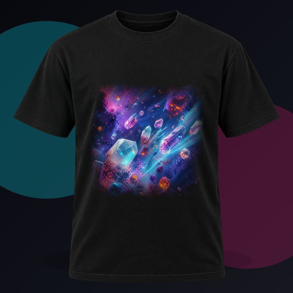 Peroxide Nebula Herd original KOSVYRE design on a black graphic tee against a graphite studio background